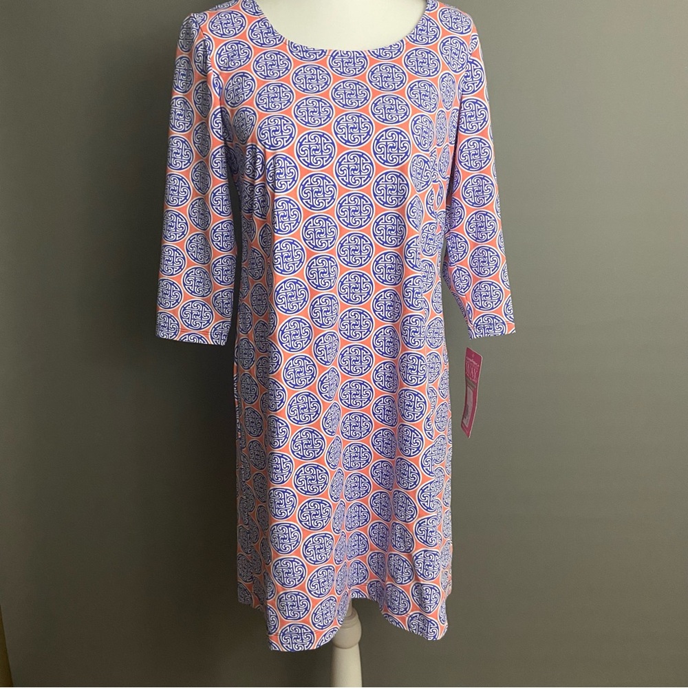 Katherine Way Dress Pink Purple Medallion‎ Print Santa Ana 3/4 Sleeve- NWT - L